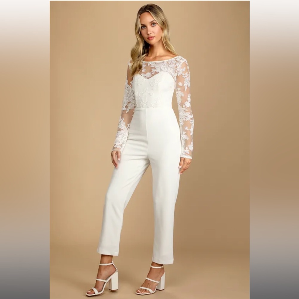 Write Your Own Romance White Embroidered Long Sleeve Jumpsuit